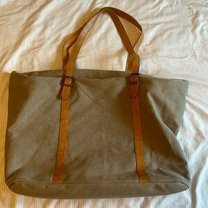 HEARTH & HAND with Magnolia Large Khaki Beige & Tan Canvas Tote Bag